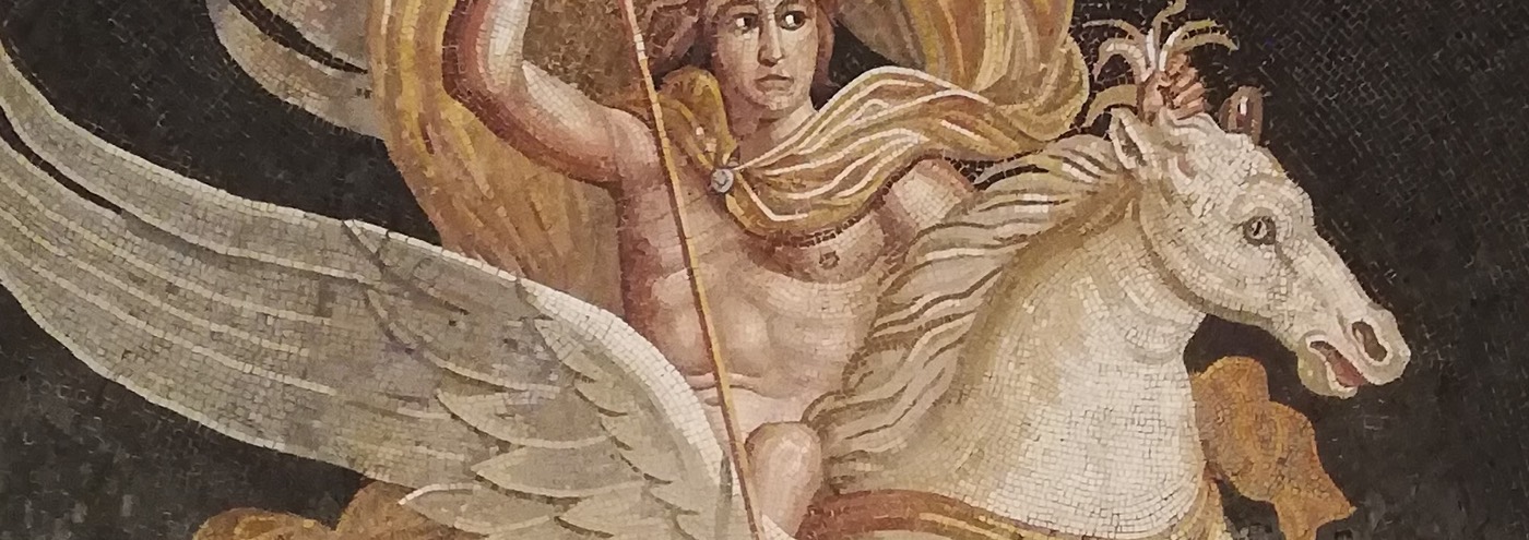 Bellerophon riding Pegasus, detail of a Roman mosaic.
